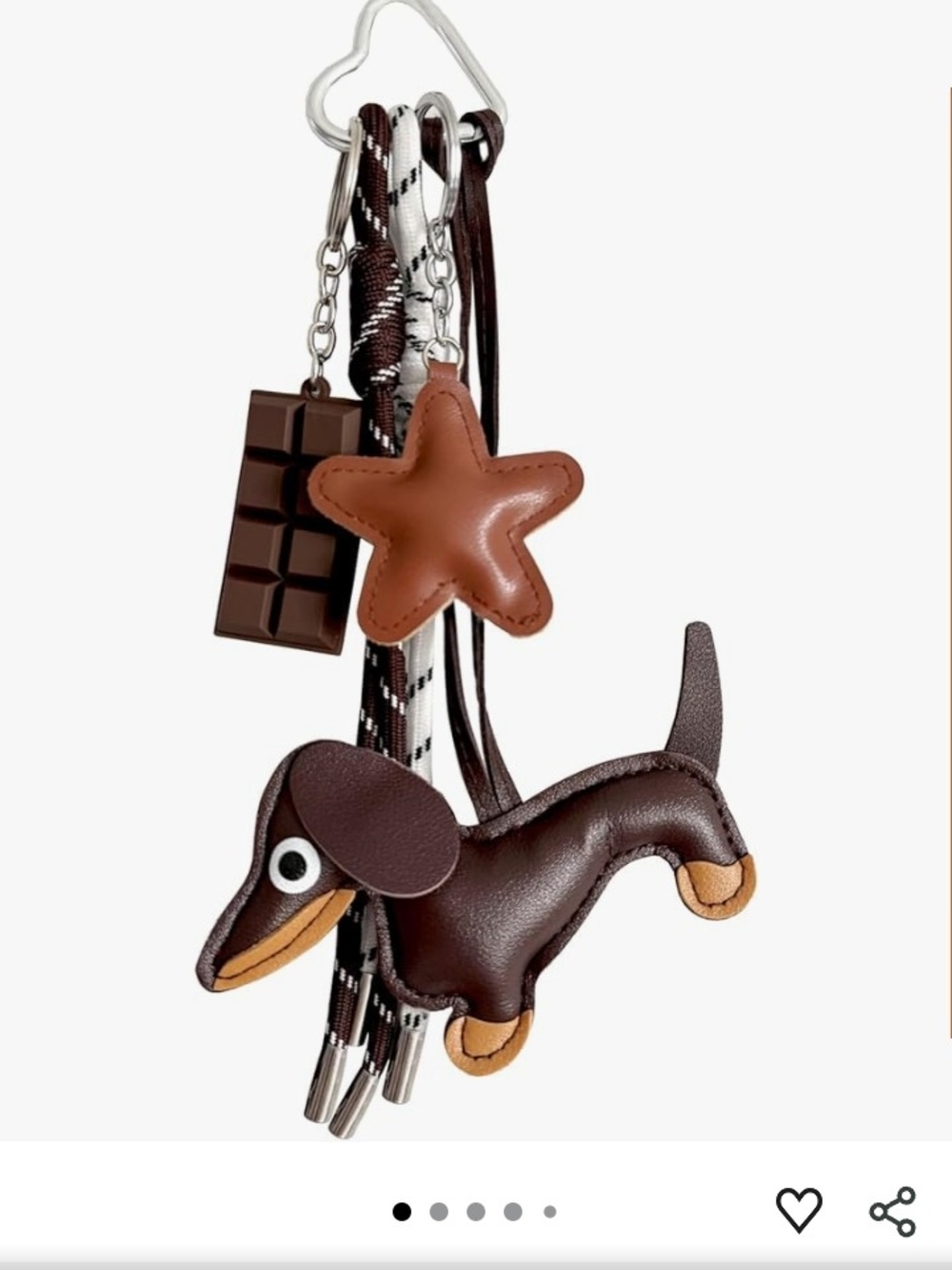 Brown Leather Dachshund Keychain Charm with Star & Chocolate Bar